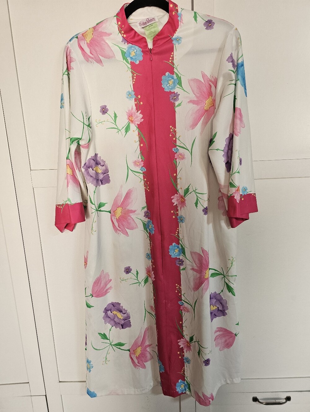 Vtg 70s Evelyn Pearson Floral Zip Front Robe Caftan Housecoat Midi Small Flawles